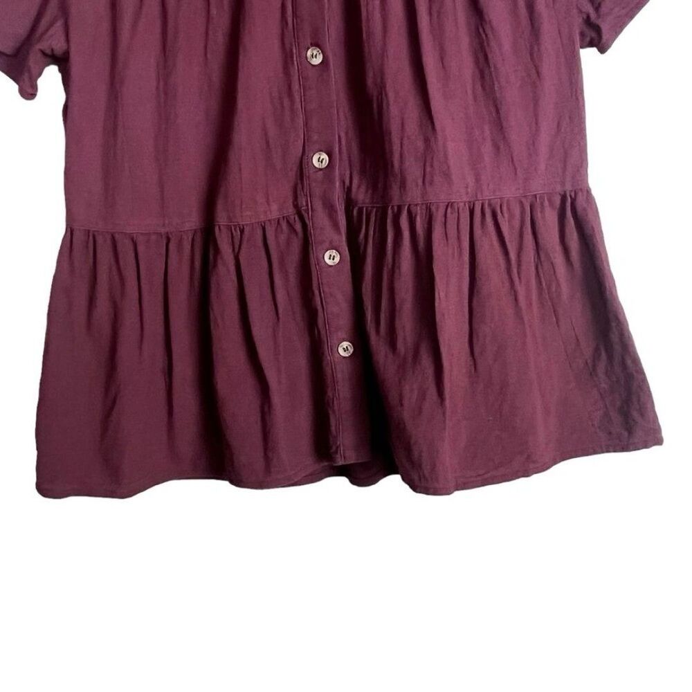 Everly Maroon Button Down Blouse Small - image 2